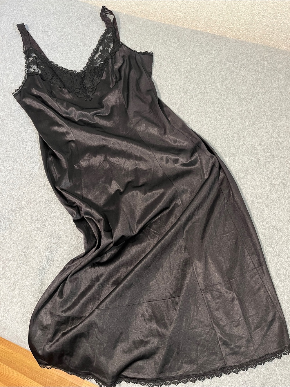 Vintage Maidenform Black Satin Slip Dress Medium Whimsigoth Grunge Y2K